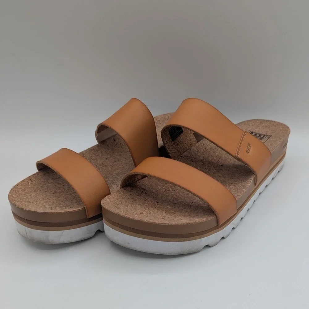 Reef Cushion Vista Hi Tan Vegan Leather Platform Slide Sandals Womens 12